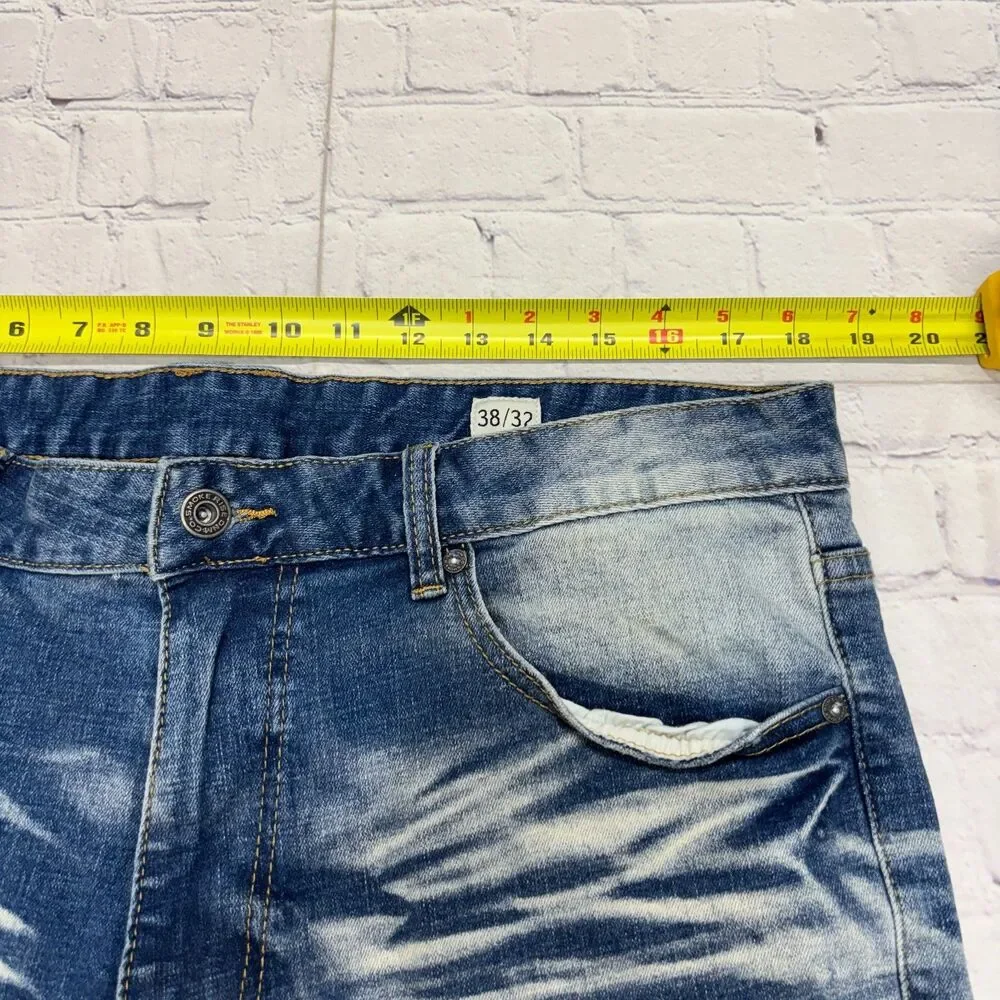 Smoke Rise Men Slim Distressed Jeans Size 38x32 Blue Denim C132 -27